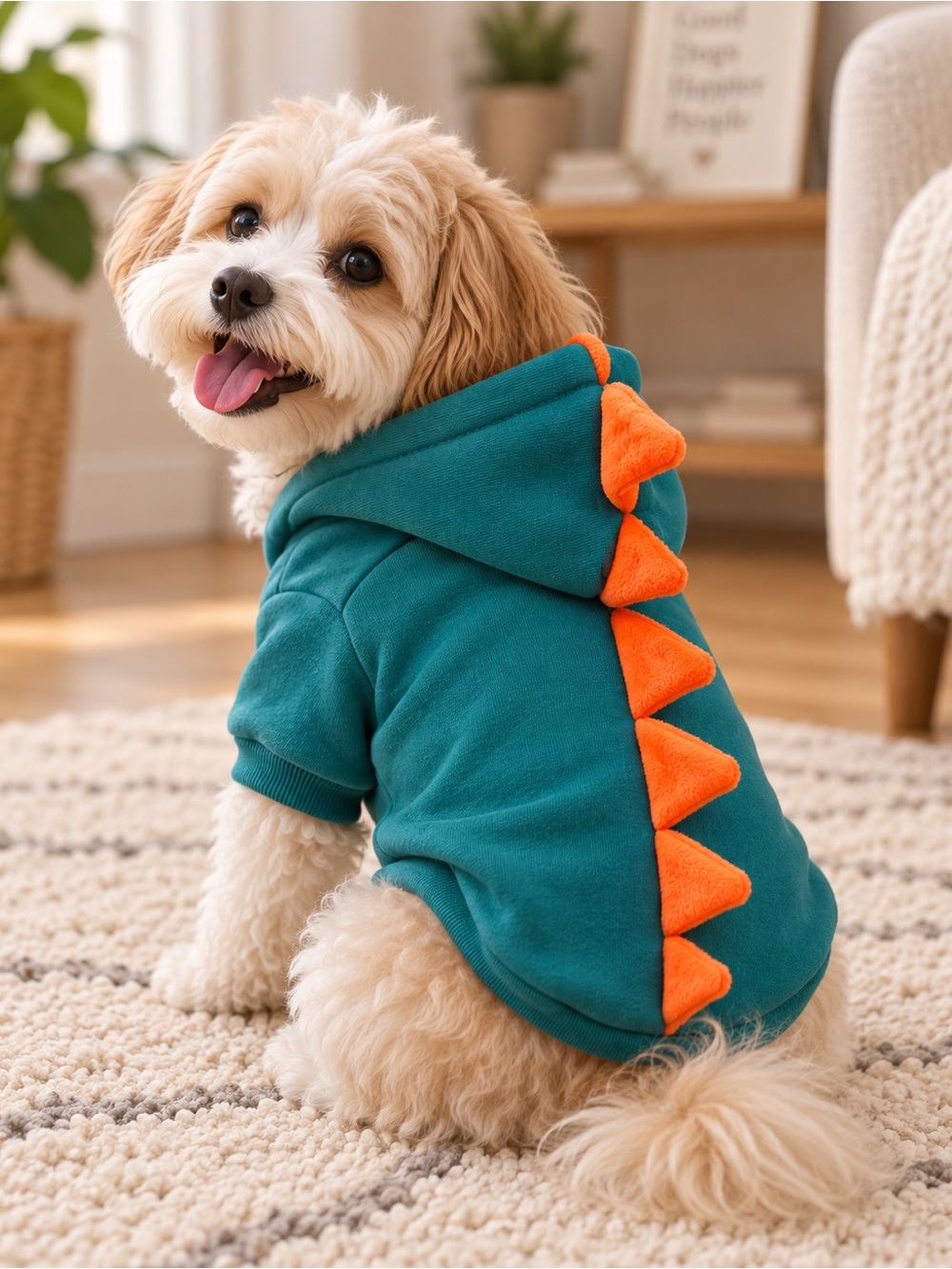 Novogratz Teal Dinosaur Dog Hoodie Sweater Size Small